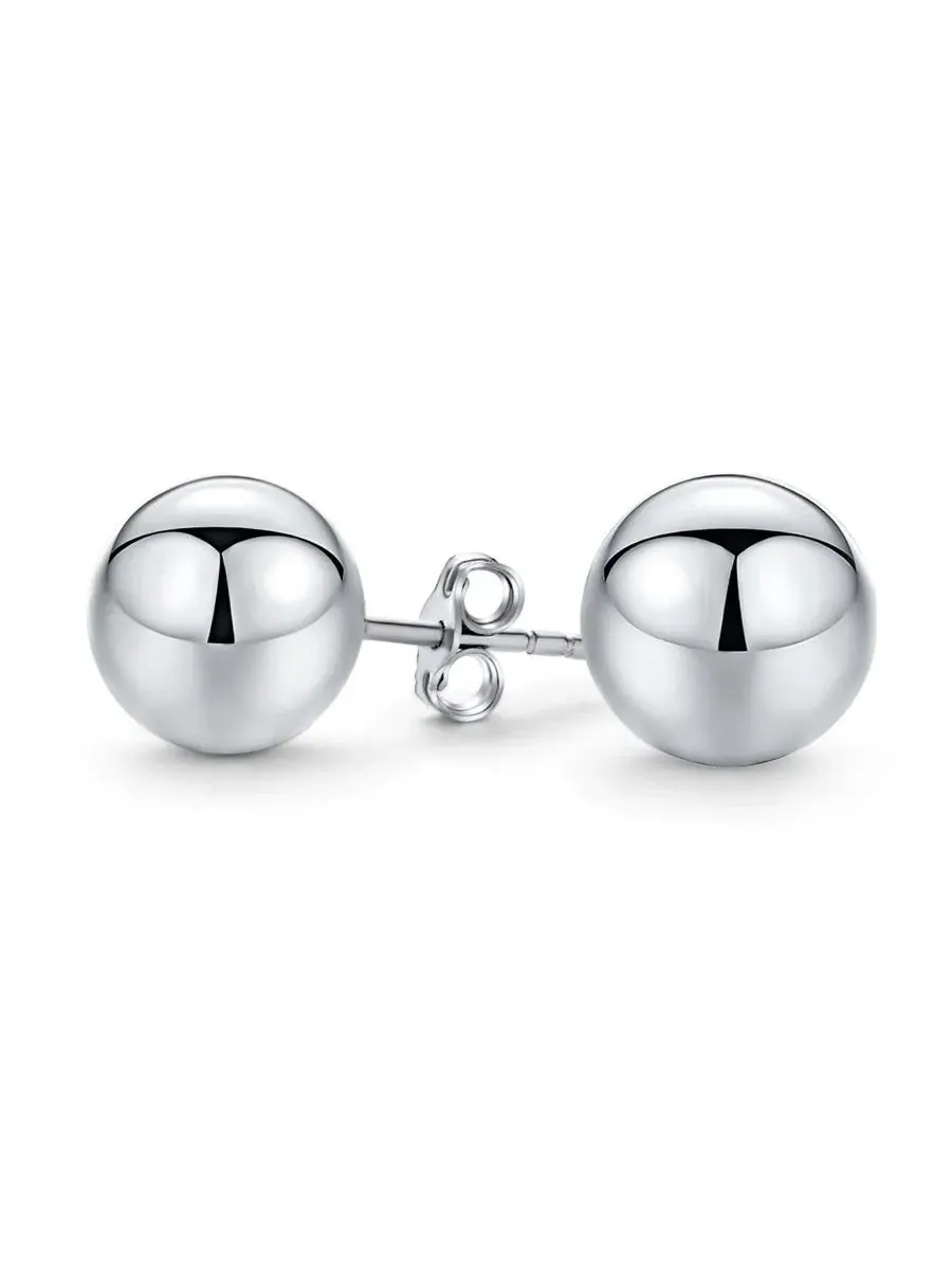 Серьги-пусеты с круглым шариком из стерлингового серебра, 10 мм Bling Jewelry — изображение 1 из 4, оттенок серебряный