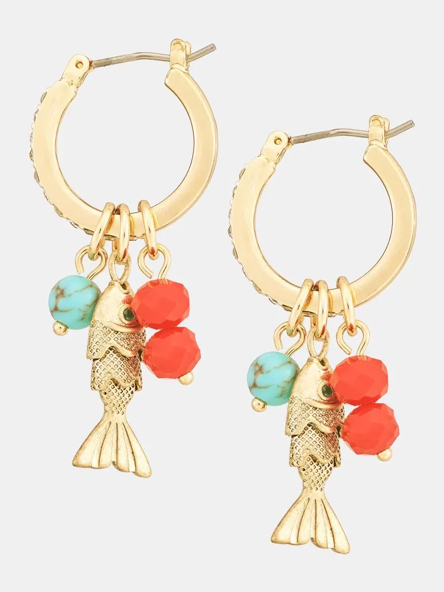 Серьги-пусеты с подвеской Fish & Bead Charm Lonna & Lilly — мульти