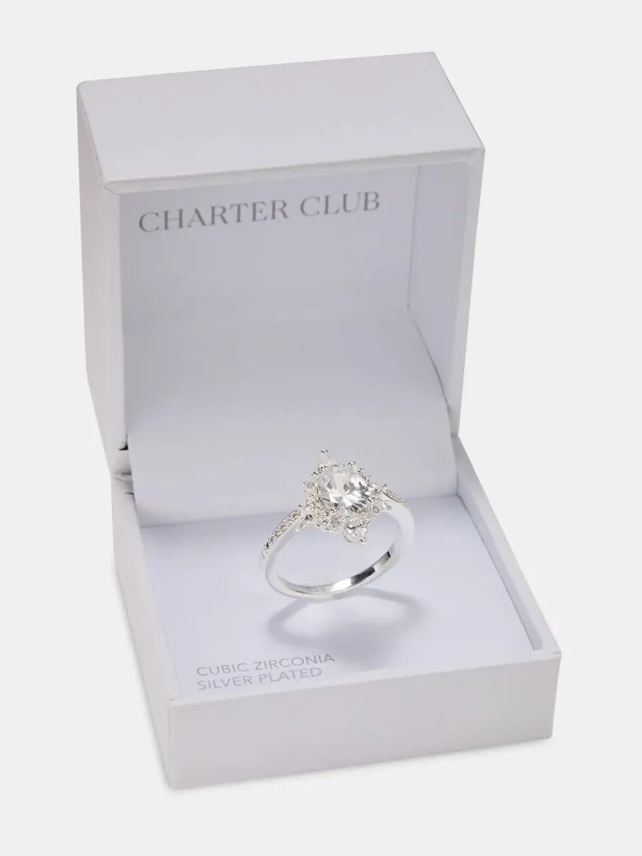 Кольцо с кластером фианитов Charter Club — изображение 3 из 3, оттенок серебряный