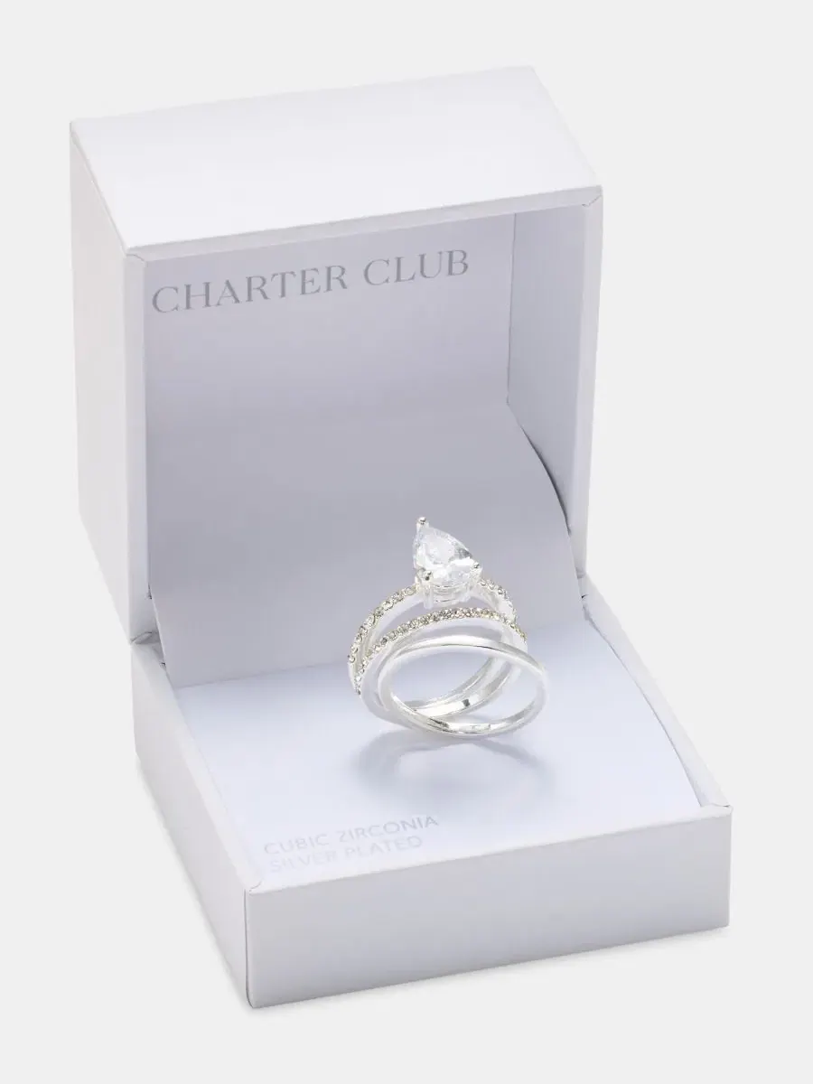 Комплект колец с кубическим цирконием Charter Club — изображение 3 из 3, оттенок серебряный