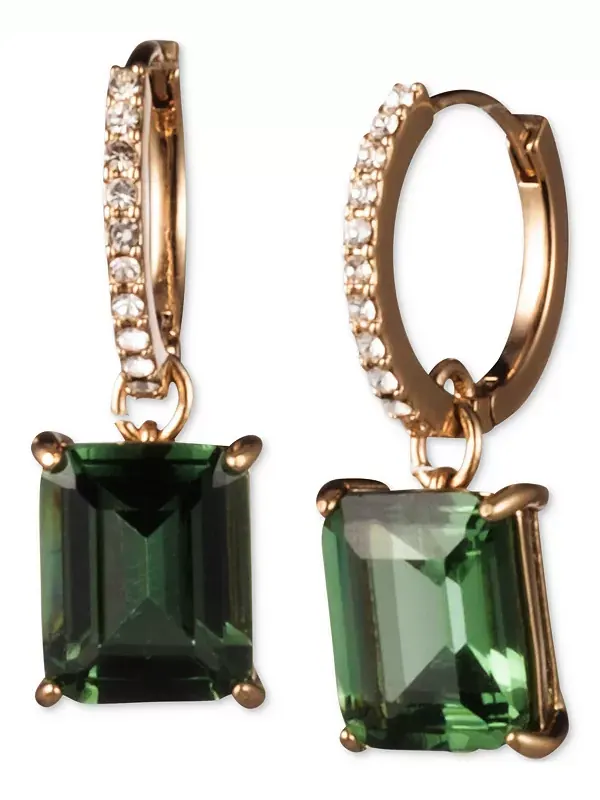 Серьги-Кольца с подвесками-паве из золотистых камней Lauren Ralph Lauren — изображение 1 из 2, оттенок зеленый