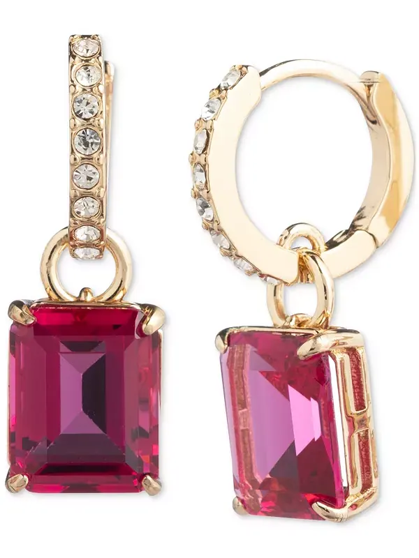Серьги-Кольца с подвесками-паве из золотистых камней Lauren Ralph Lauren — изображение 1 из 3, оттенок розовый
