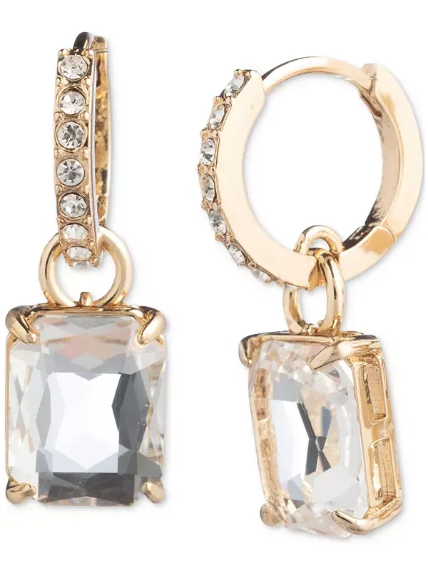 Серьги-Кольца с подвесками-паве из золотистых камней Lauren Ralph Lauren — изображение 1 из 3, оттенок прозрачный