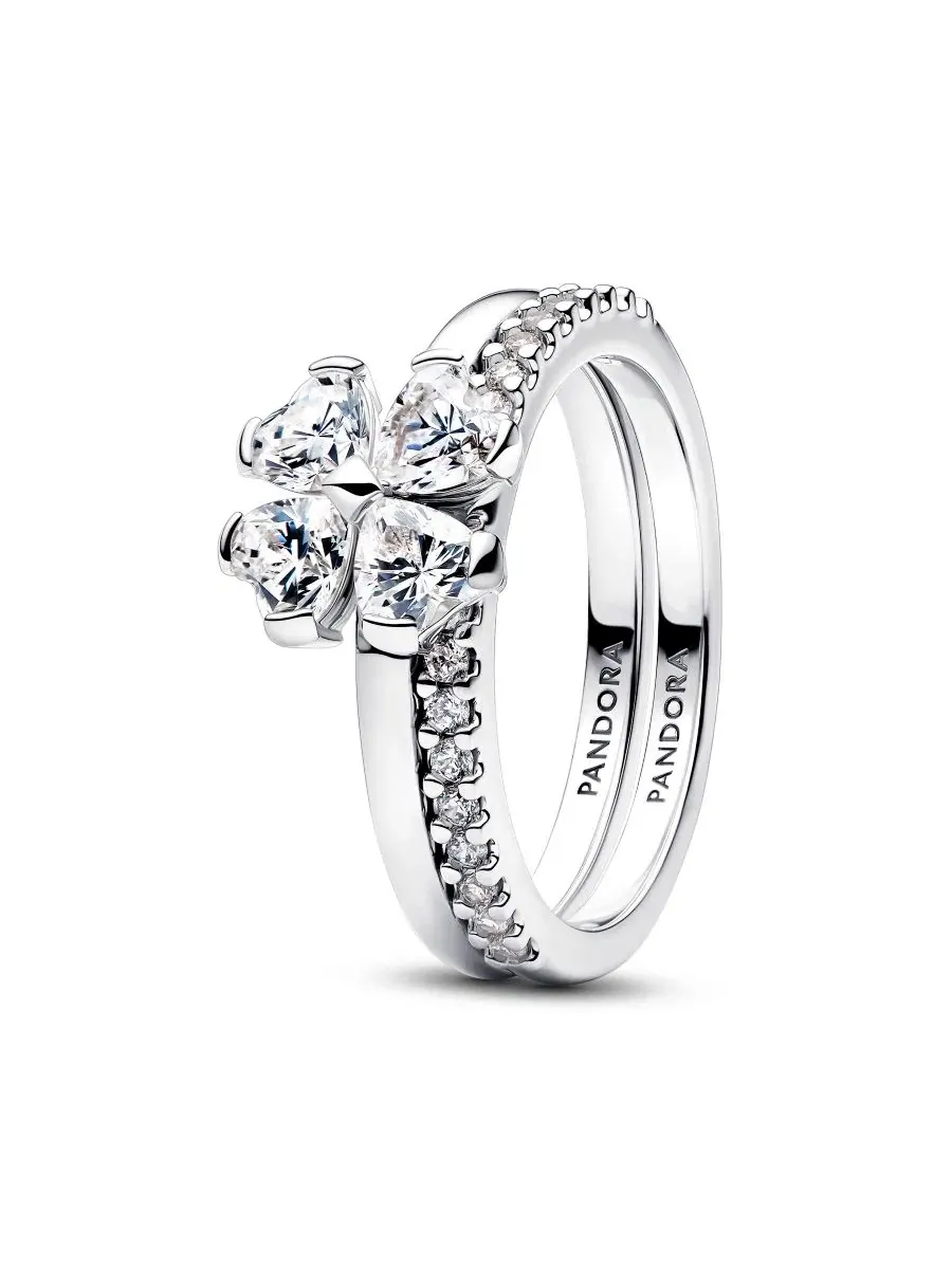 Кольцо-трансформер с фианитами Sparkling Lucky Clover Splittable Ring Pandora — изображение 1 из 3, оттенок прозрачный
