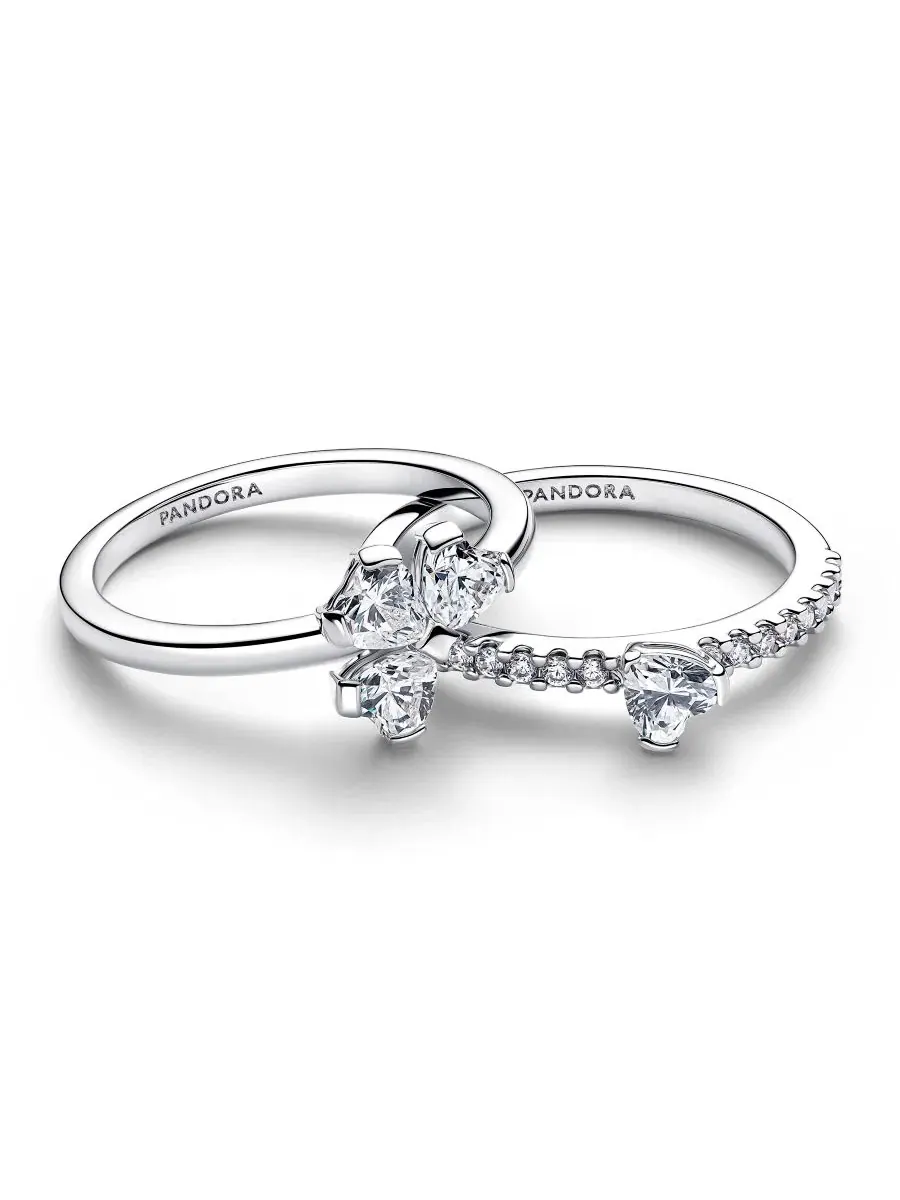 Кольцо-трансформер с фианитами Sparkling Lucky Clover Splittable Ring Pandora — изображение 2 из 3, оттенок прозрачный