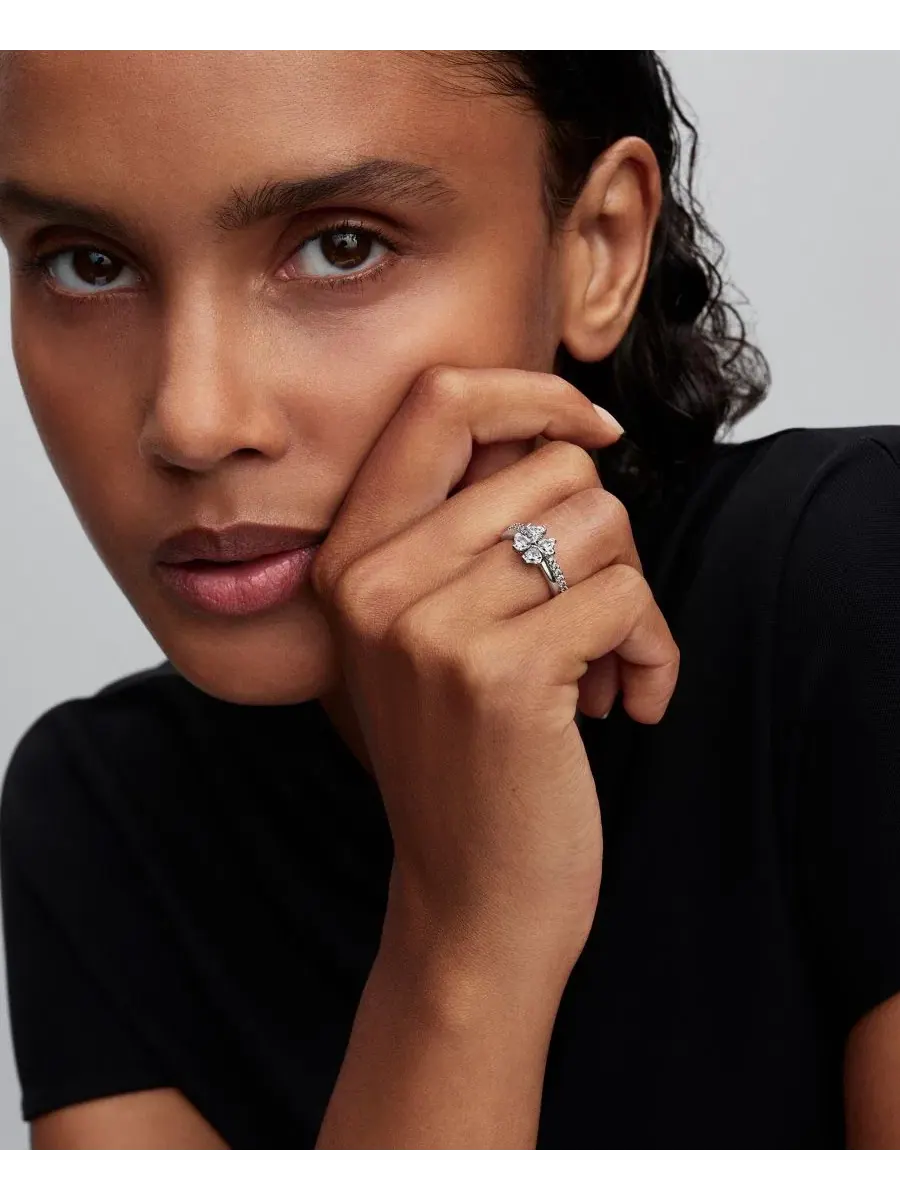 Кольцо-трансформер с фианитами Sparkling Lucky Clover Splittable Ring Pandora — изображение 3 из 3, оттенок прозрачный