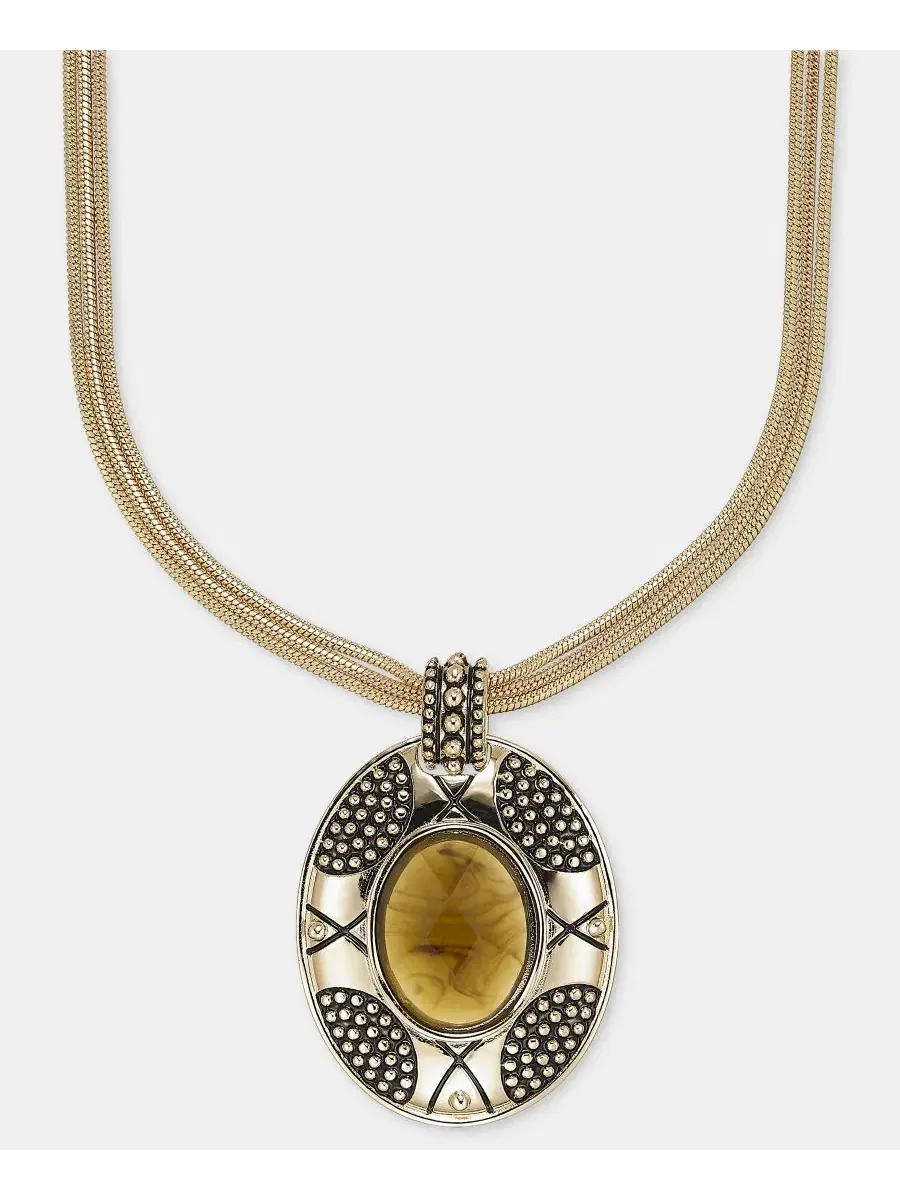 Колье с подвеской из трех цепей Stone Multi-Chain Pendant Style & Co — изображение 1 из 3, оттенок зеленый/оливковый