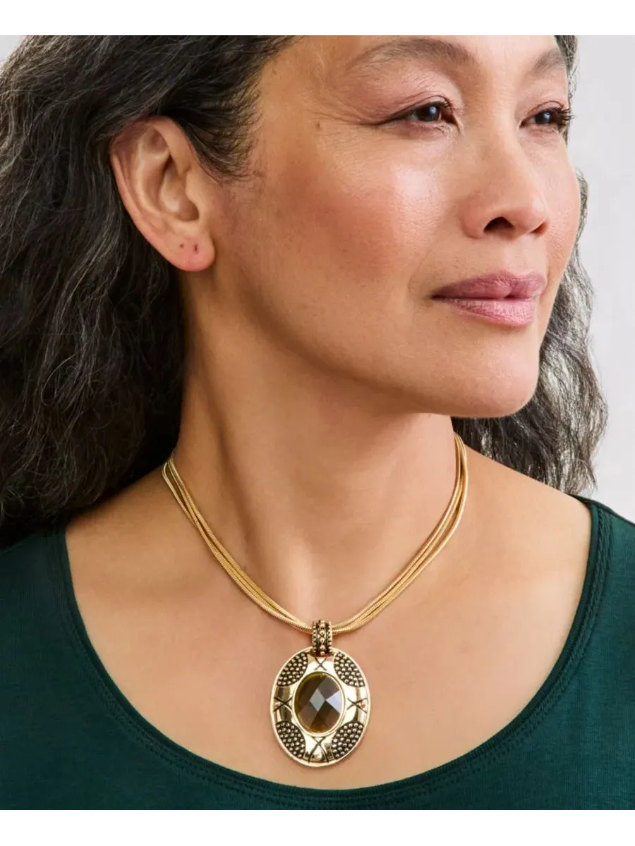 Колье с подвеской из трех цепей Stone Multi-Chain Pendant Style & Co — изображение 3 из 3, оттенок зеленый/оливковый
