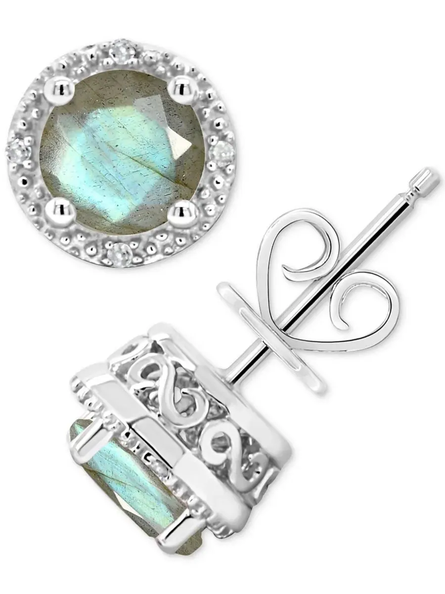 Серьги-пусеты с лабрадоритом и бриллиантовыми вставками Onyx & Diamond Accent Stud Earrings in