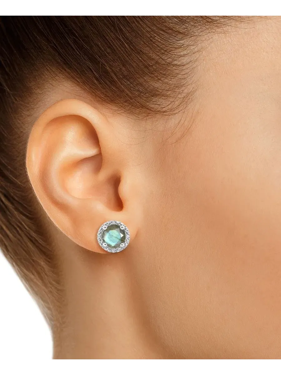 Серьги-пусеты с лабрадоритом и бриллиантовыми вставками Onyx & Diamond Accent Stud Earrings in — изображение 2 из 3