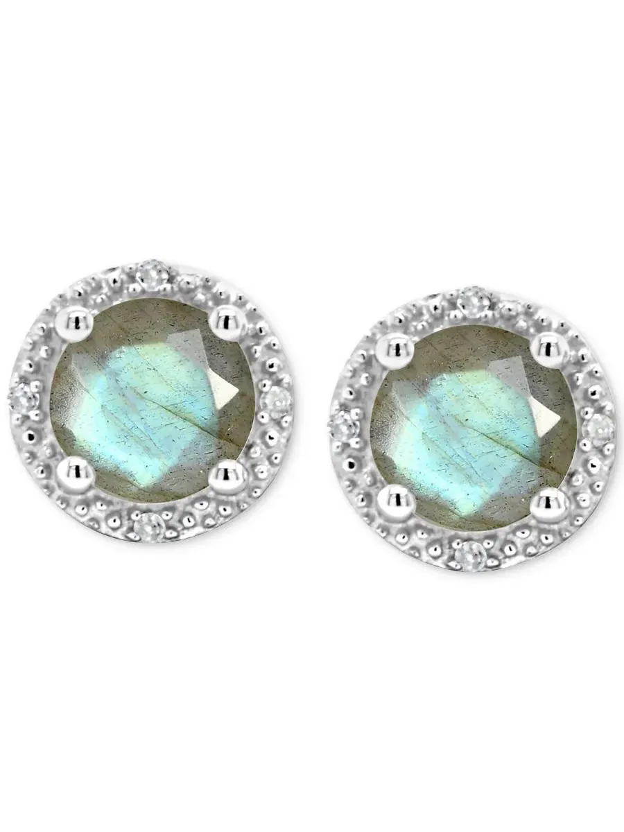 Серьги-пусеты с лабрадоритом и бриллиантовыми вставками Onyx & Diamond Accent Stud Earrings in — изображение 3 из 3