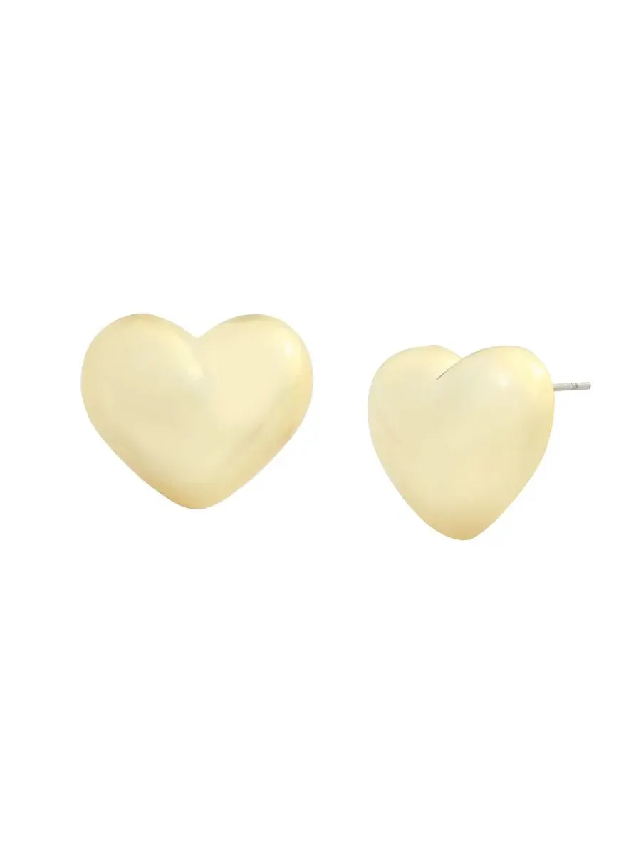 Серьги-гвоздики с объемным сердцем Gold Boho Puffy Heart Steve Madden — изображение 1 из 3, оттенок золото