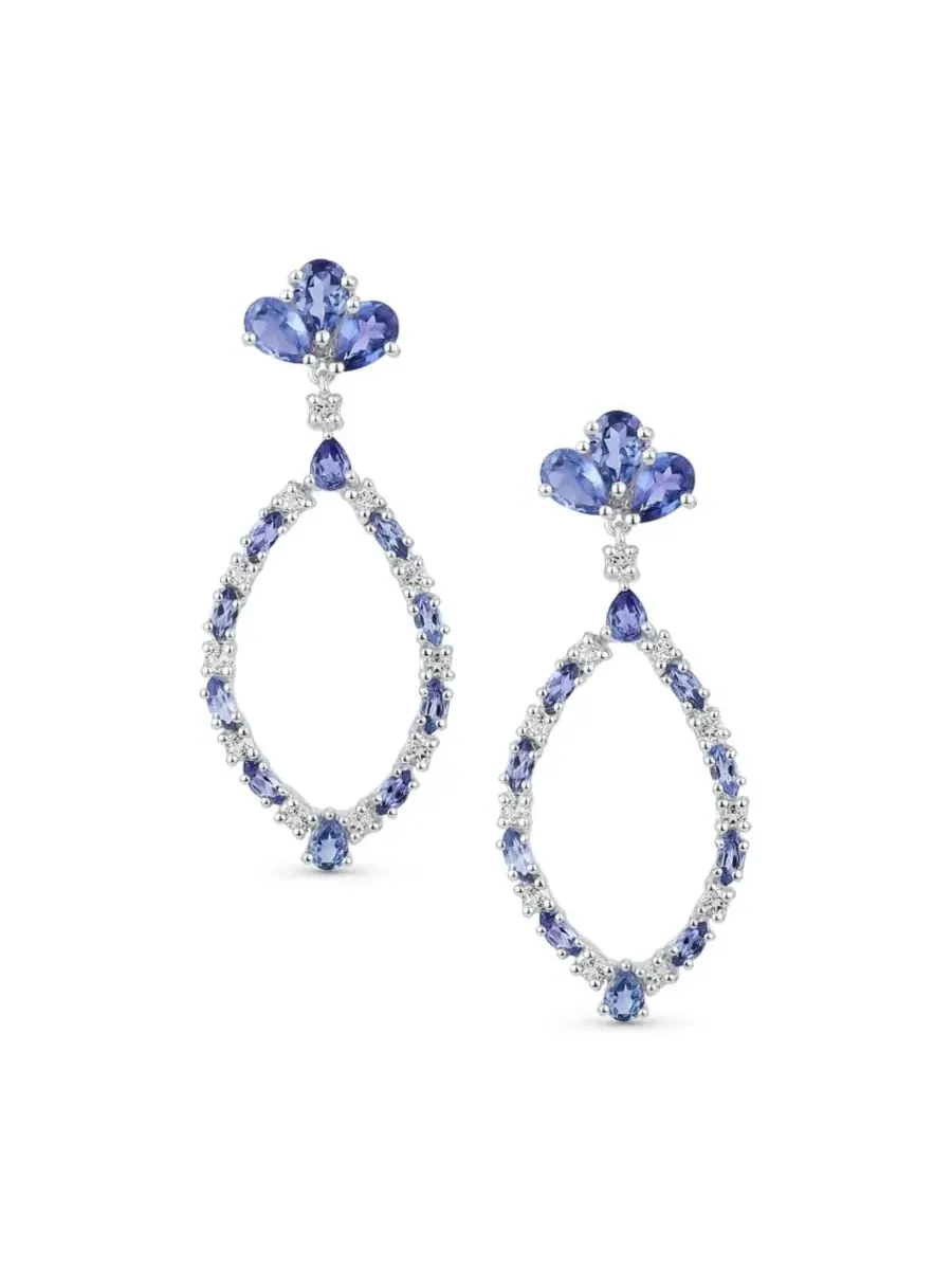 Серьги-люстры с подвесками в виде листьев, Teardrop Leaf Tanzanite Zircon Bling Jewelry — изображение 4 из 5