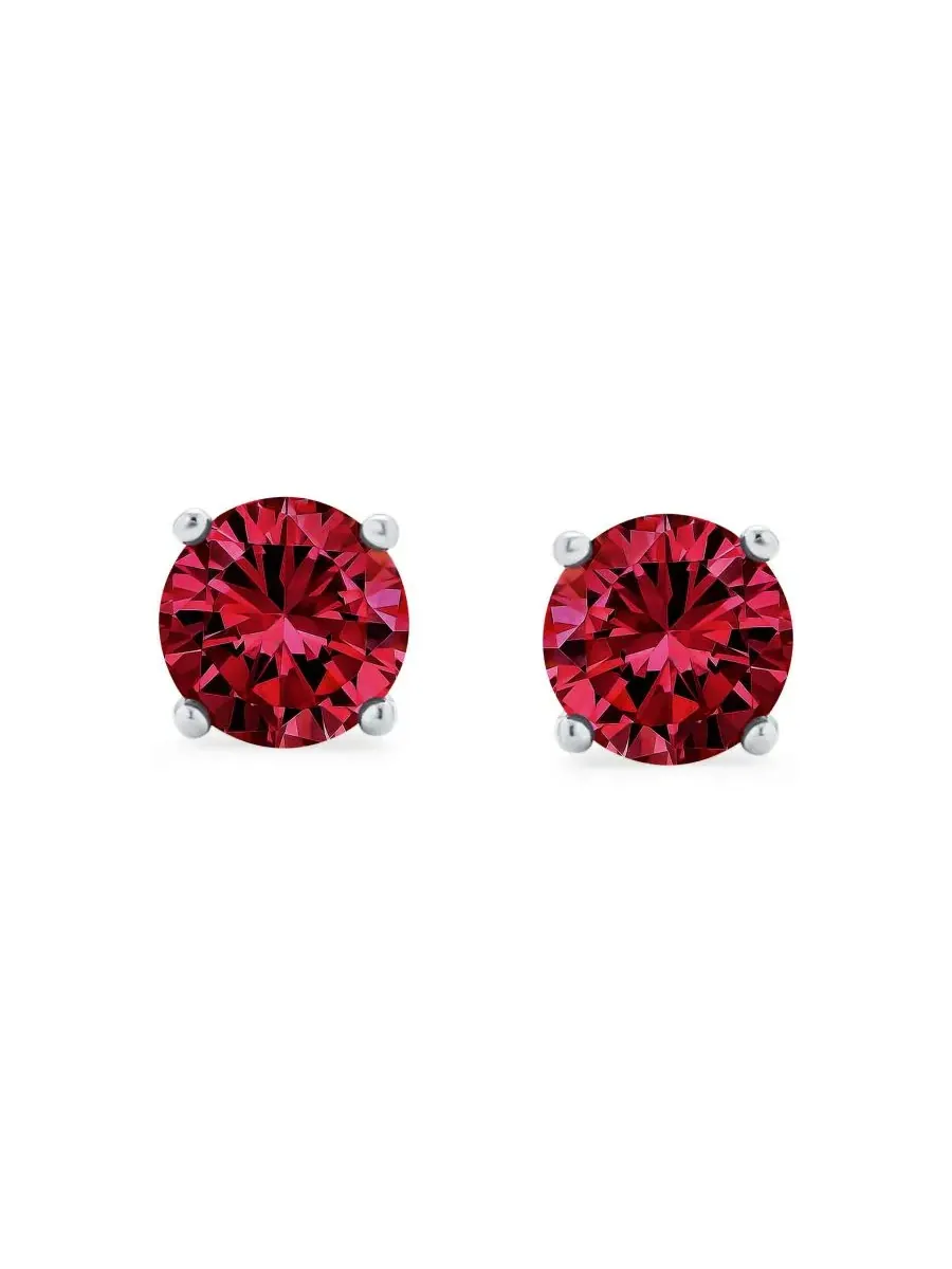 Комплект сережек-пусетов с кубическим цирконием, 7 мм Bling Jewelry — изображение 2 из 3, оттенок красный зеленый