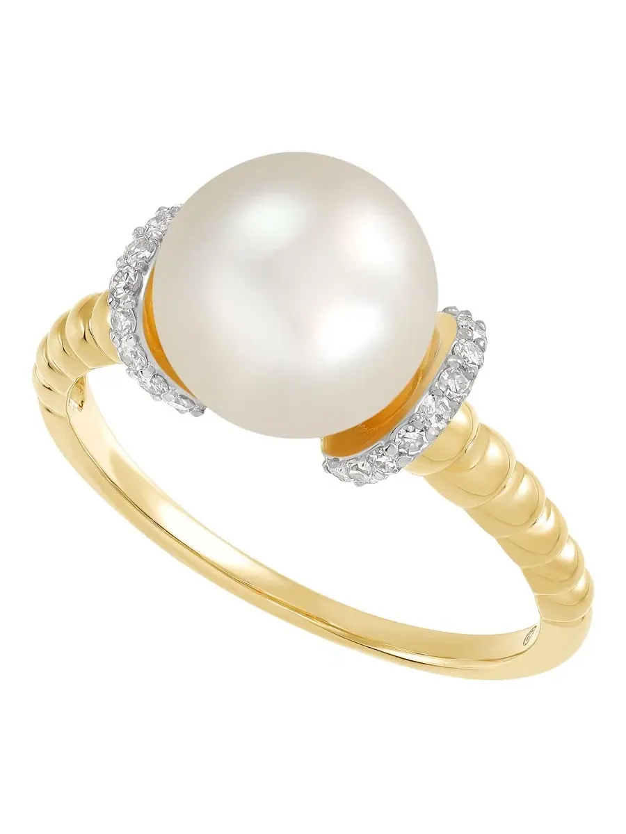 Кольцо с жемчугом и бриллиантами, модель Bead Ring Honora — золотистый