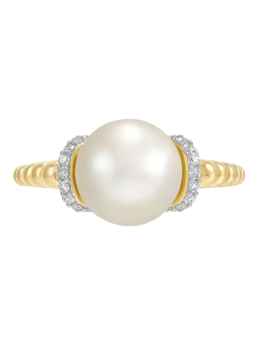 Кольцо с жемчугом и бриллиантами, модель Bead Ring Honora — изображение 2 из 4, оттенок желтый золотистый