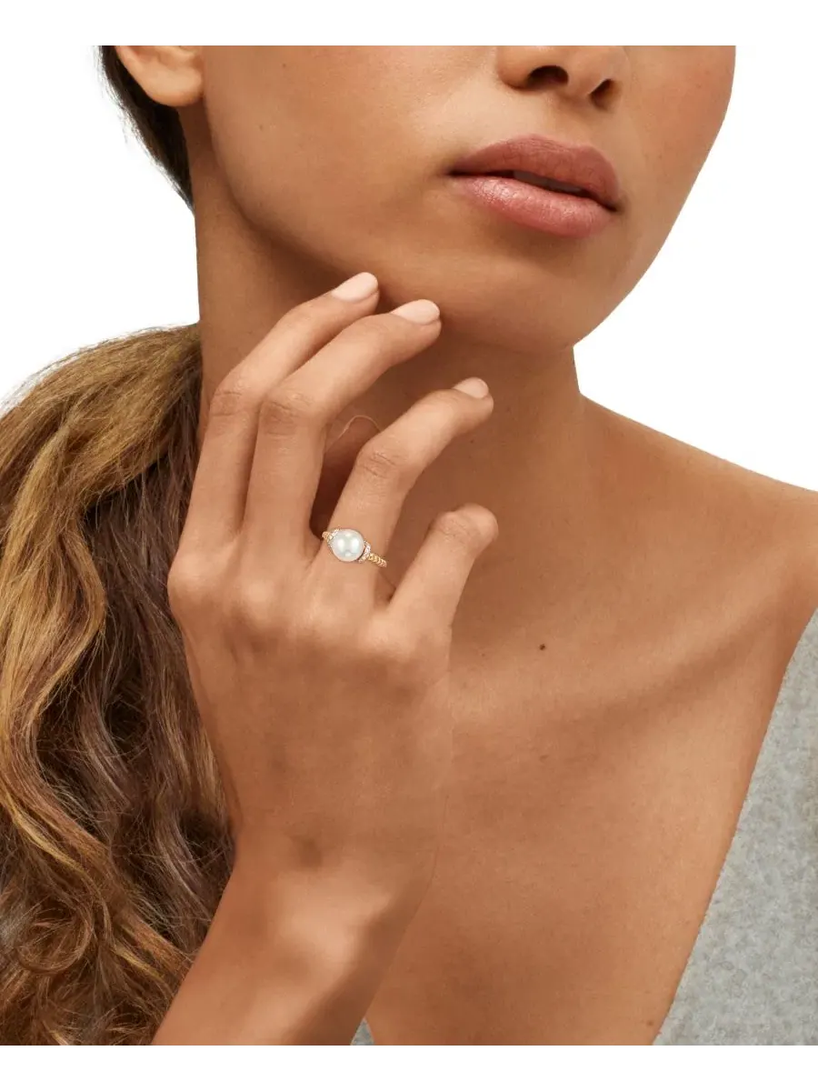 Кольцо с жемчугом и бриллиантами, модель Bead Ring Honora — изображение 4 из 4, оттенок желтый золотистый