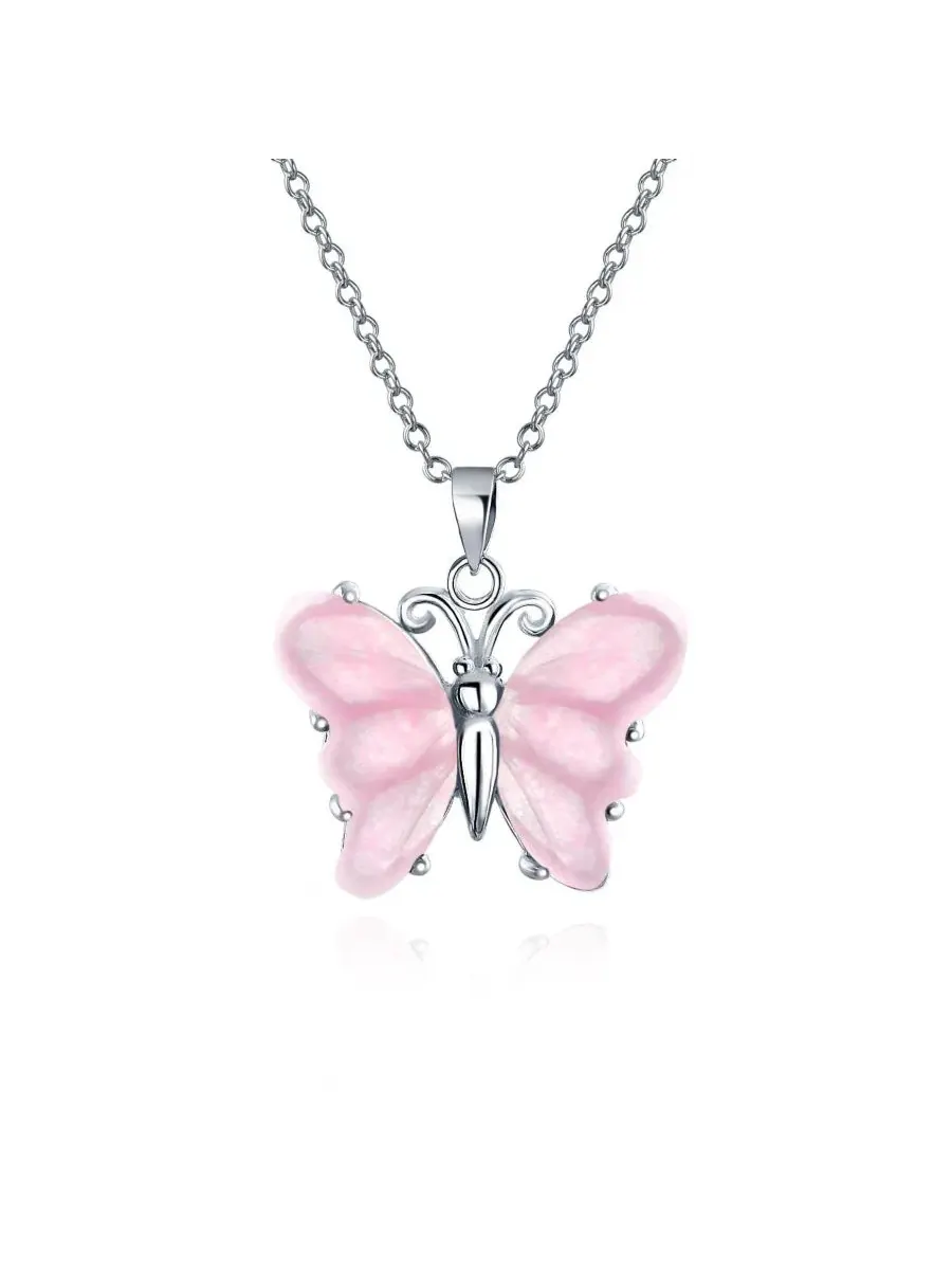 Подвеска-кулон с бабочкой из нефрита и розового кварца, модель Garden Butterfly Bling Jewelry