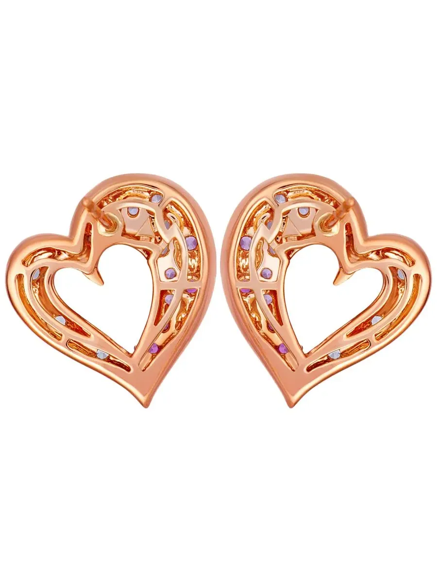 Серьги-сердце с сапфирами и белыми сапфирами (5/8 ct. t.w.) в 14k Strawberry Gold Le Vian — изображение 2 из 3