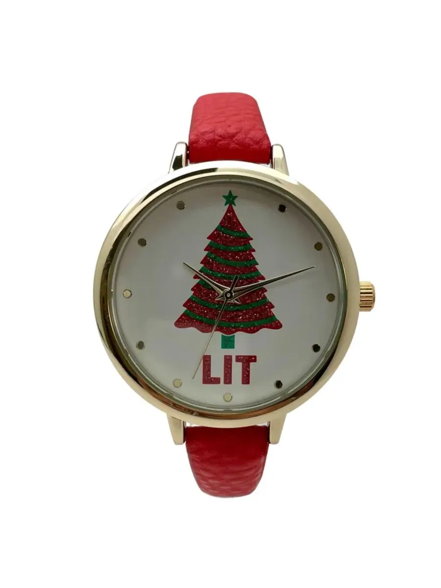 Женские часы с рождественским принтом, красные Olivia Pratt — изображение 1 из 3, оттенок красный