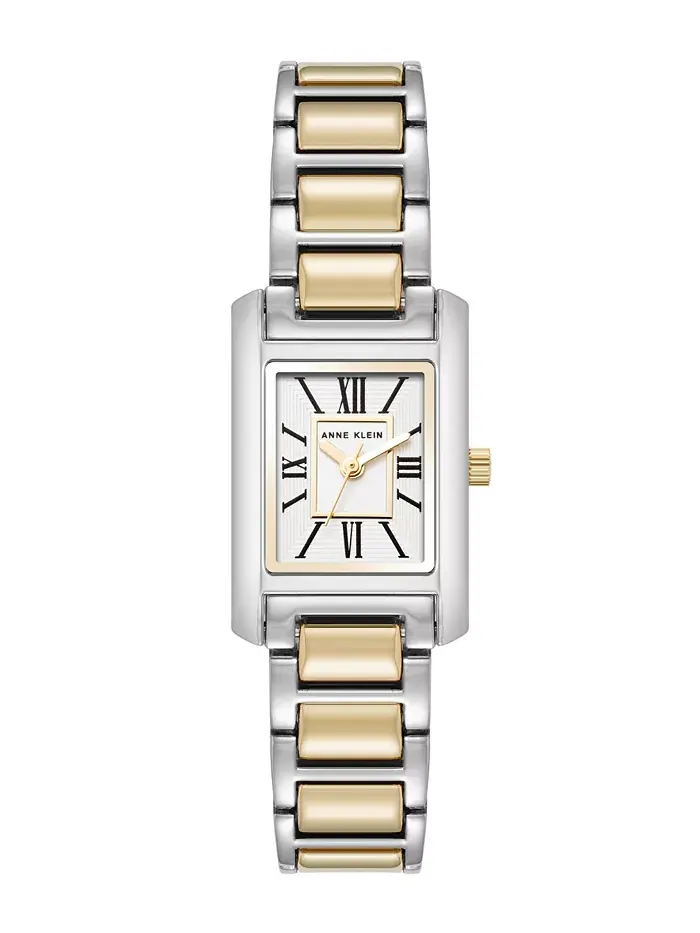 Женские часы Quartz Classic прямоугольные с римскими цифрами, двухцветный металлический корпус, 20