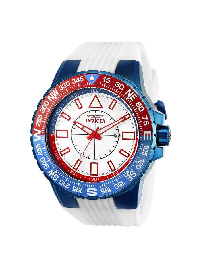 Мужские часы Aviator Quartz 3 Hand с белым циферблатом, модель 23997 Invicta — изображение 2 из 2, оттенок синий