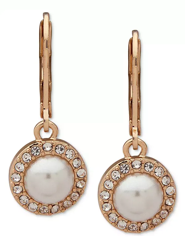 Серьги-Подвески с паве из золота и искусственным жемчугом Anne Klein — изображение 1 из 2, оттенок серебристый