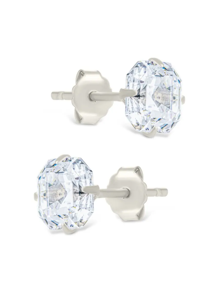Серьги-гвоздики из стерлингового серебра с закрепкой ашер и зубцами Sterling Forever — изображение 3 из 5, оттенок серебряный
