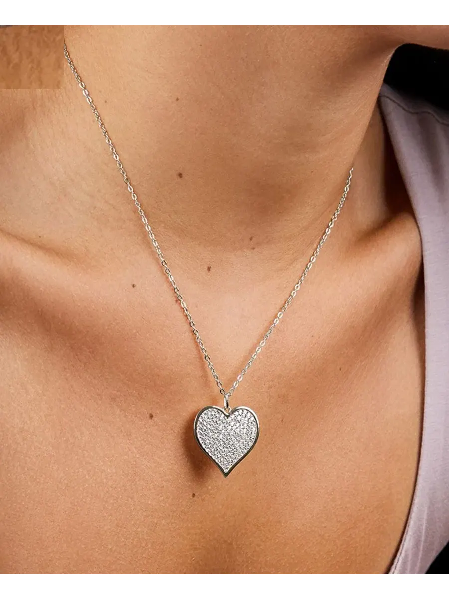 Небольшое подвесное украшение в виде сердца с кубическим цирконием Sterling Forever — изображение 3 из 4, оттенок серебряный