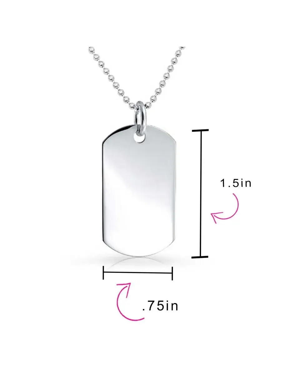 Простой кулон в виде армейского жетона на цепочке Bling Jewelry — изображение 2 из 3, оттенок серебряный