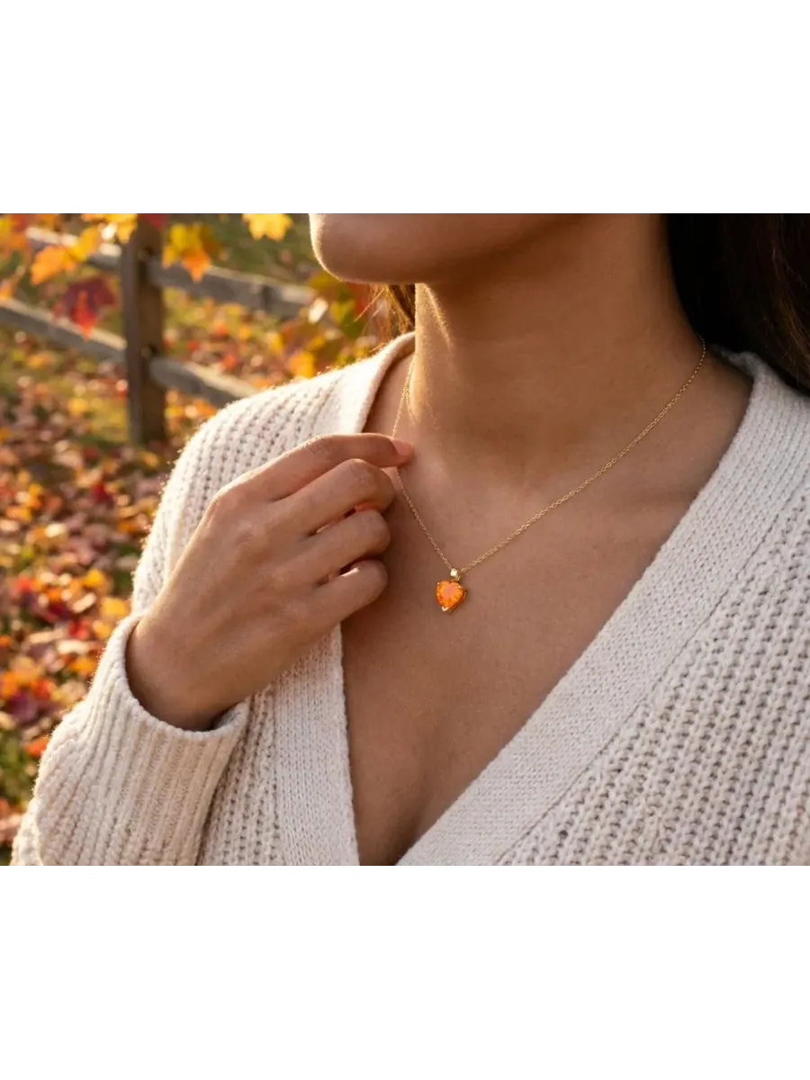 Романтическое колье с подвеской в виде сердца из искусственного опала Bling Jewelry — изображение 2 из 4, оттенок оранжевый