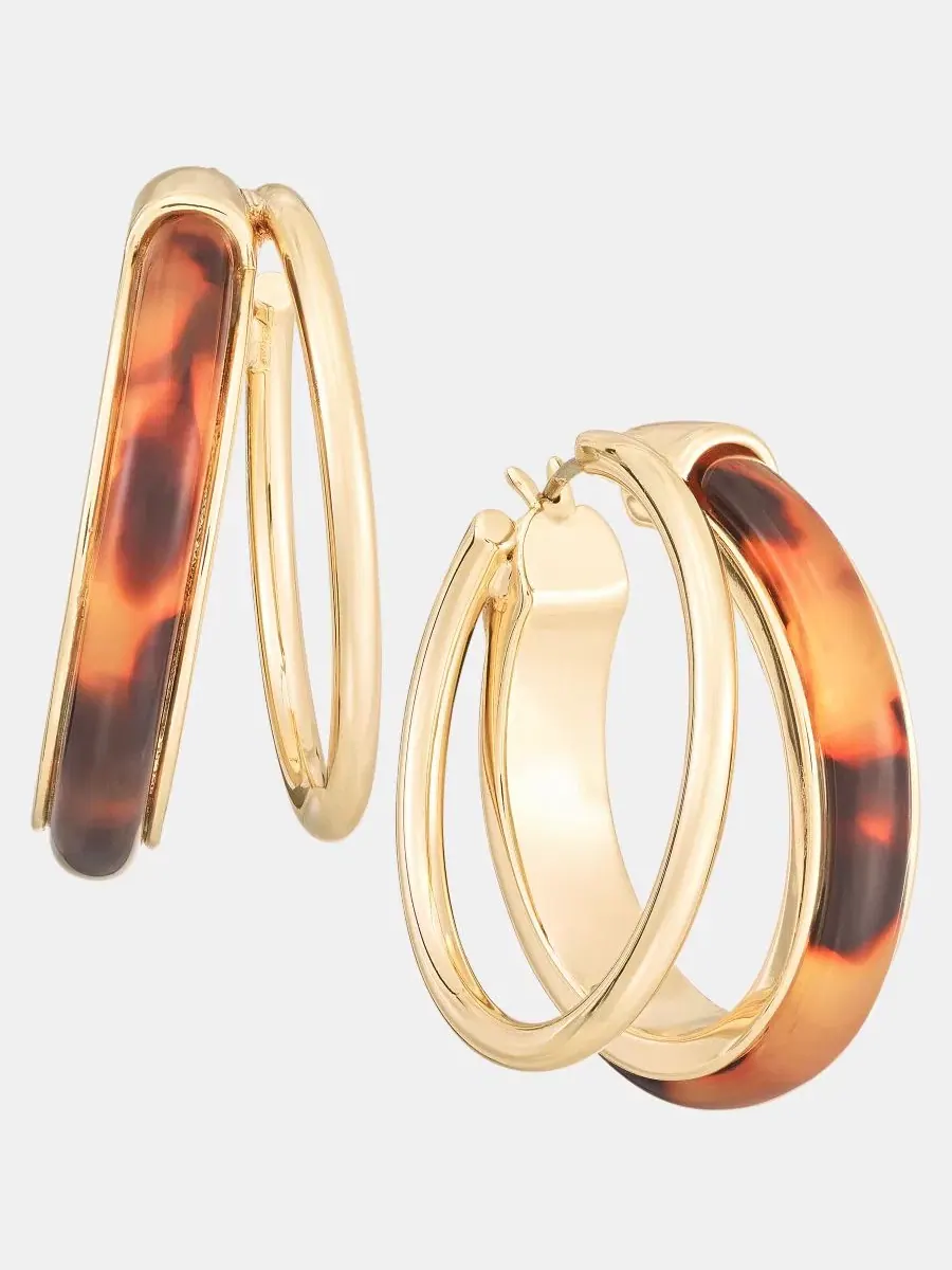 Серьги-кольца с эффектом черепахового узора, 1,2" (3 см) Lauren Ralph Lauren — изображение 2 из 4, оттенок коричневый