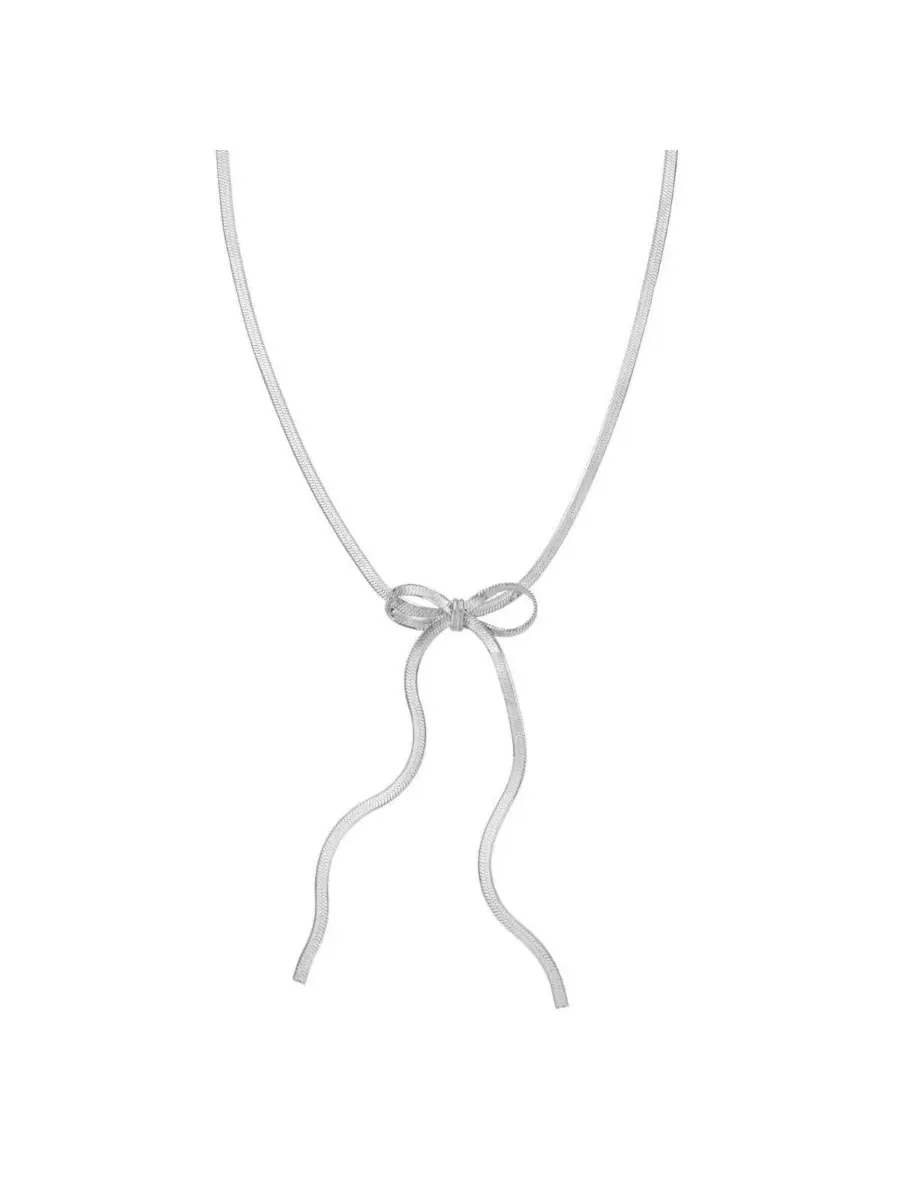 Колье-цепь с бантом из стерлингового серебра Herringbone Bow Necklace The Lovery — изображение 1 из 3, оттенок серебристый