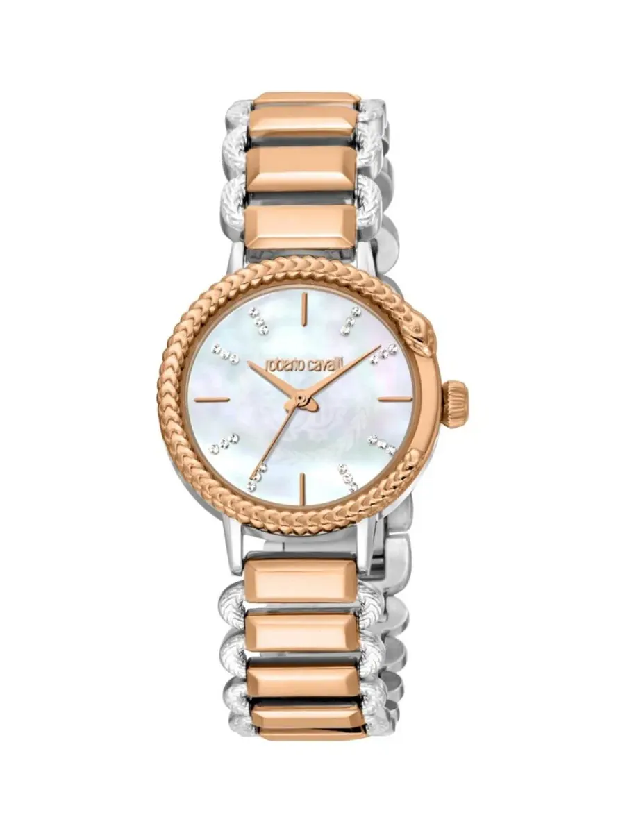 Женские часы Snake Core Quartz Two Tone с браслетом из стали Roberto Cavalli — серебристый