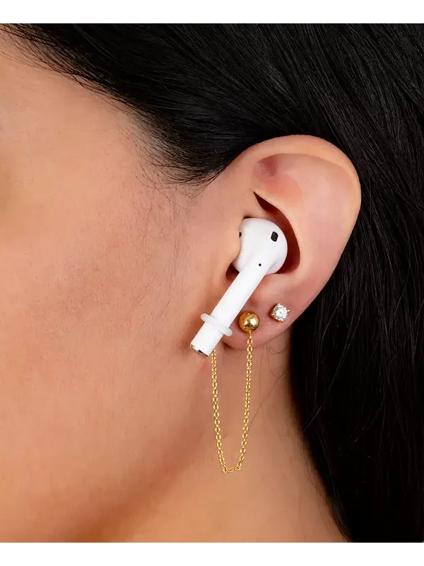 Цепочка-Держатель для наушников Air Pods с кубическим цирконием и золотым покрытием поверх — изображение 3 из 3