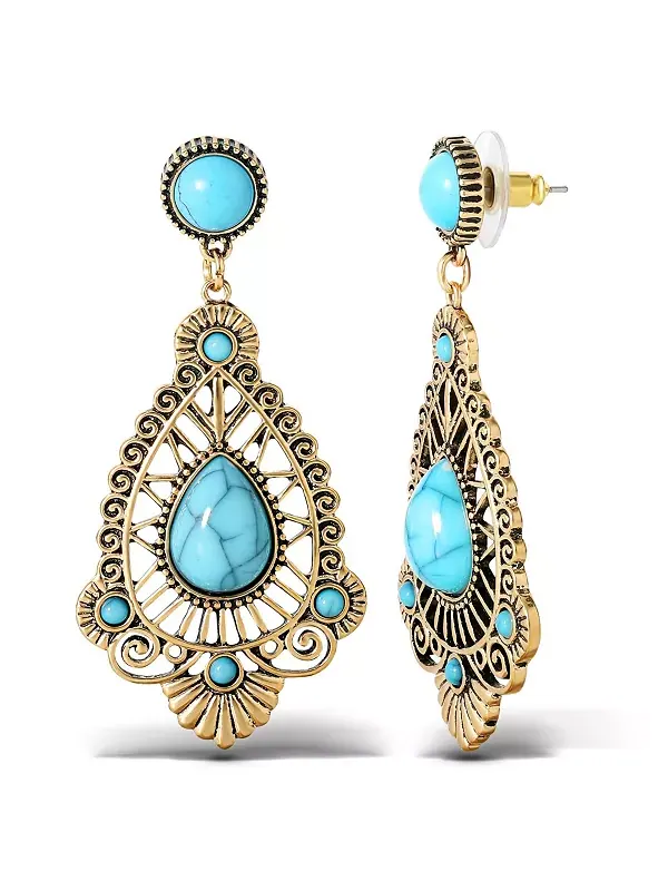 Женские филигранные серьги с бирюзой Jessica Simpson — изображение 1 из 3, оттенок золото