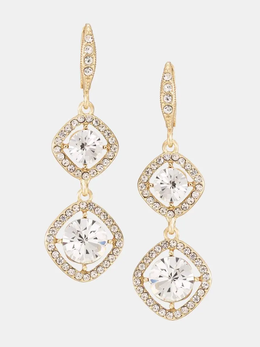 Серьги-подвески с двойными кристаллами Givenchy — изображение 1 из 4, оттенок белый