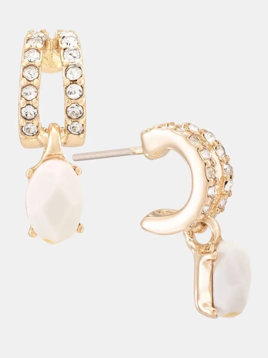 Серьги-кольца с кристаллами золотистого цвета Anne Klein — изображение 2 из 4, оттенок белый
