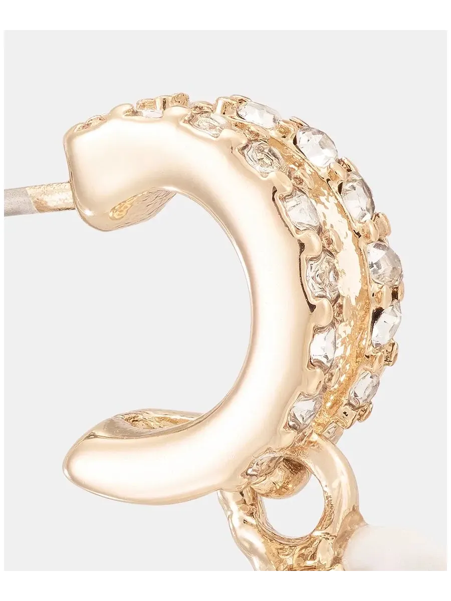 Серьги-кольца с кристаллами золотистого цвета Anne Klein — изображение 4 из 4, оттенок белый