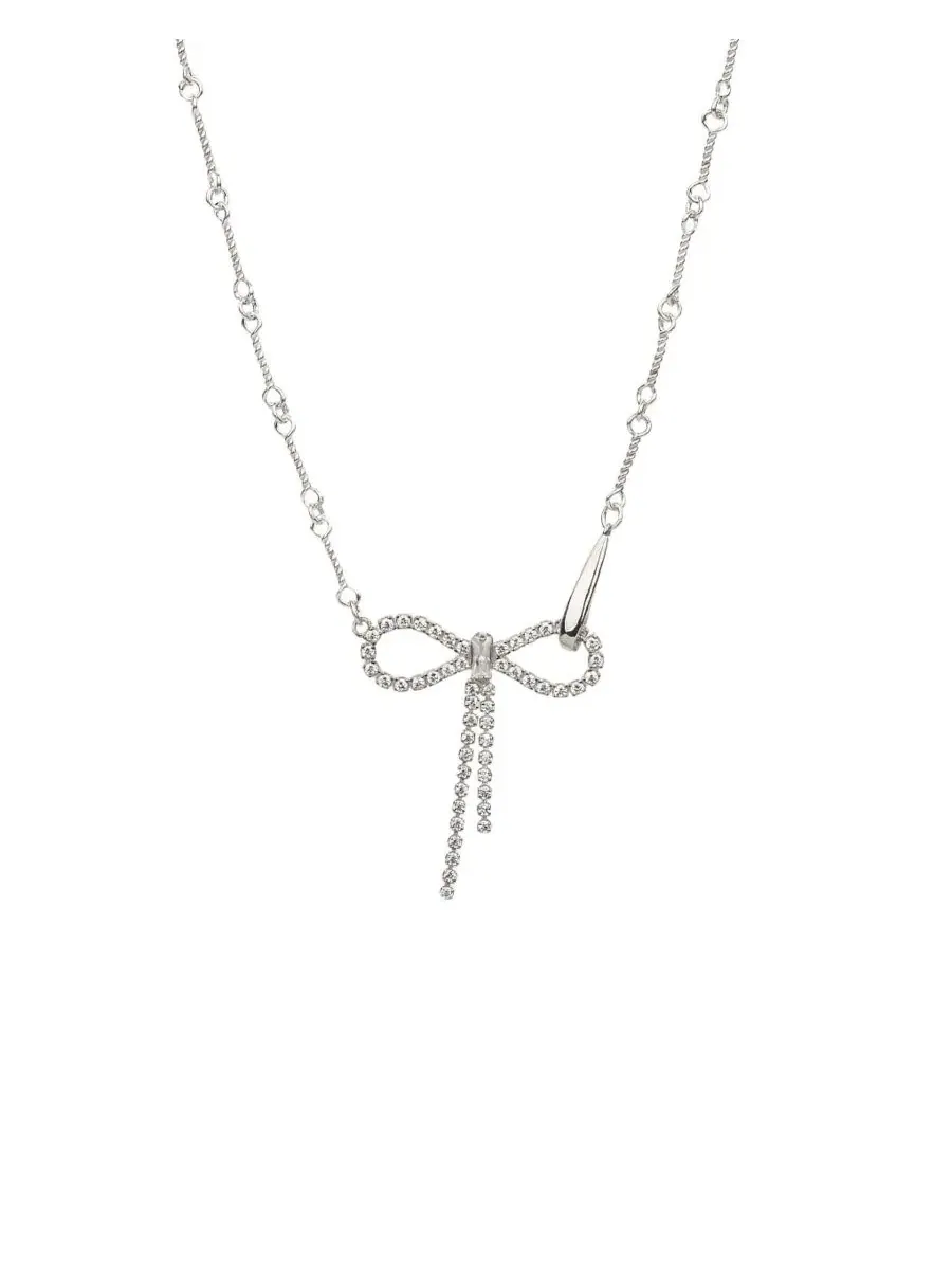 Колье с подвеской-бантом из стерлингового серебра с кристаллами, модель Camelie Crystal Bow