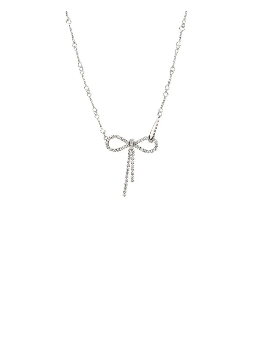 Колье с подвеской-бантом из стерлингового серебра с кристаллами, модель Camelie Crystal Bow — изображение 3 из 3