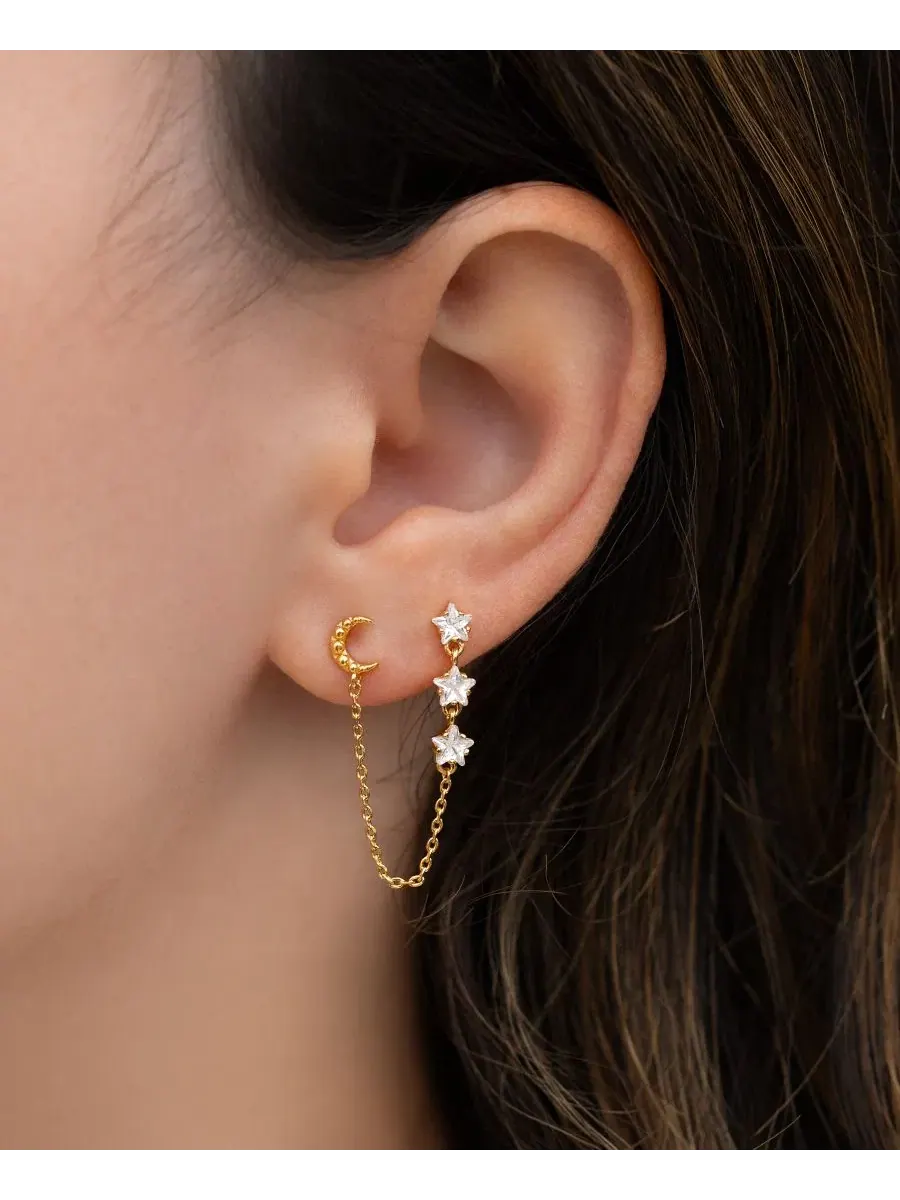 Серьги-пусеты с цепочкой и кристаллами Lunar Link Double Stud Crystal Lunar Link Double Stud Girls — изображение 3 из 3