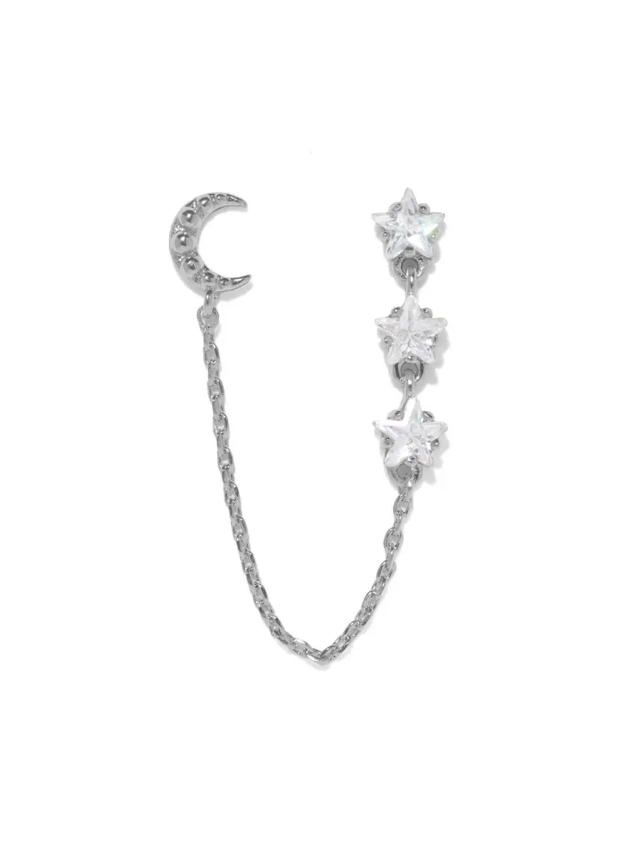 Серьги-пусеты с цепочкой и кристаллами Crystal Lunar Link Double Stud Girls Crew — изображение 1 из 2, оттенок серебряный
