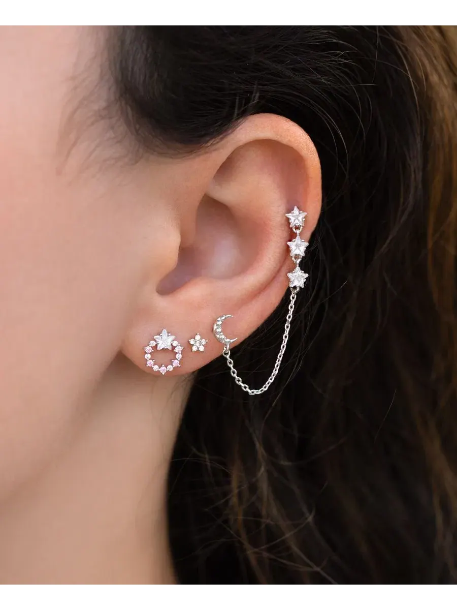 Серьги-пусеты с цепочкой и кристаллами Crystal Lunar Link Double Stud Girls Crew — изображение 2 из 2, оттенок серебряный