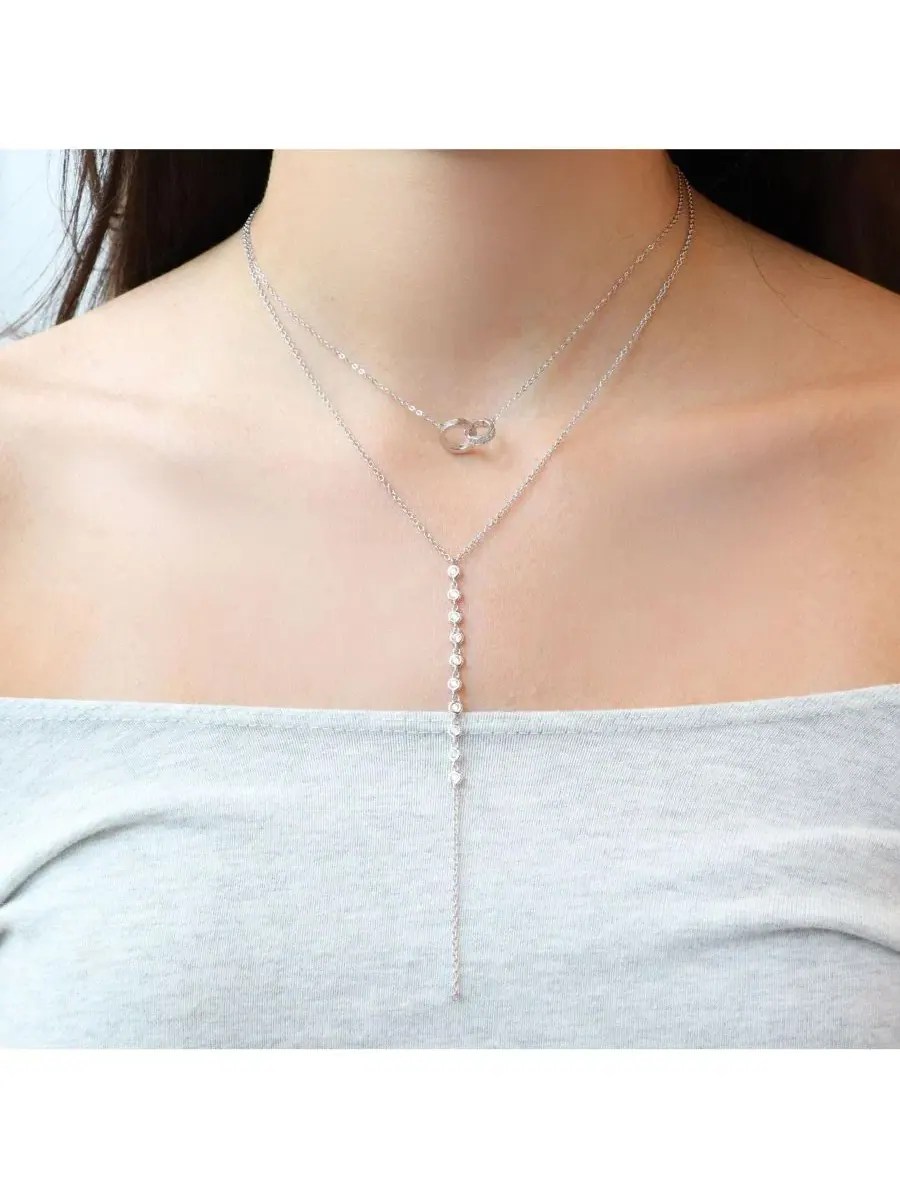 Колье-лариат с кубическим цирконием, модель Lariat Bezel CZ The Lovery — изображение 2 из 3, оттенок серебряный