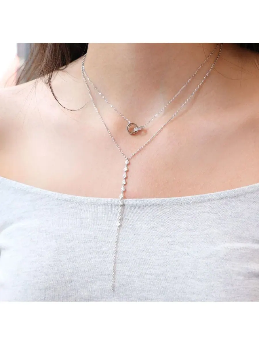Колье-лариат с кубическим цирконием, модель Lariat Bezel CZ The Lovery — изображение 3 из 3, оттенок серебряный