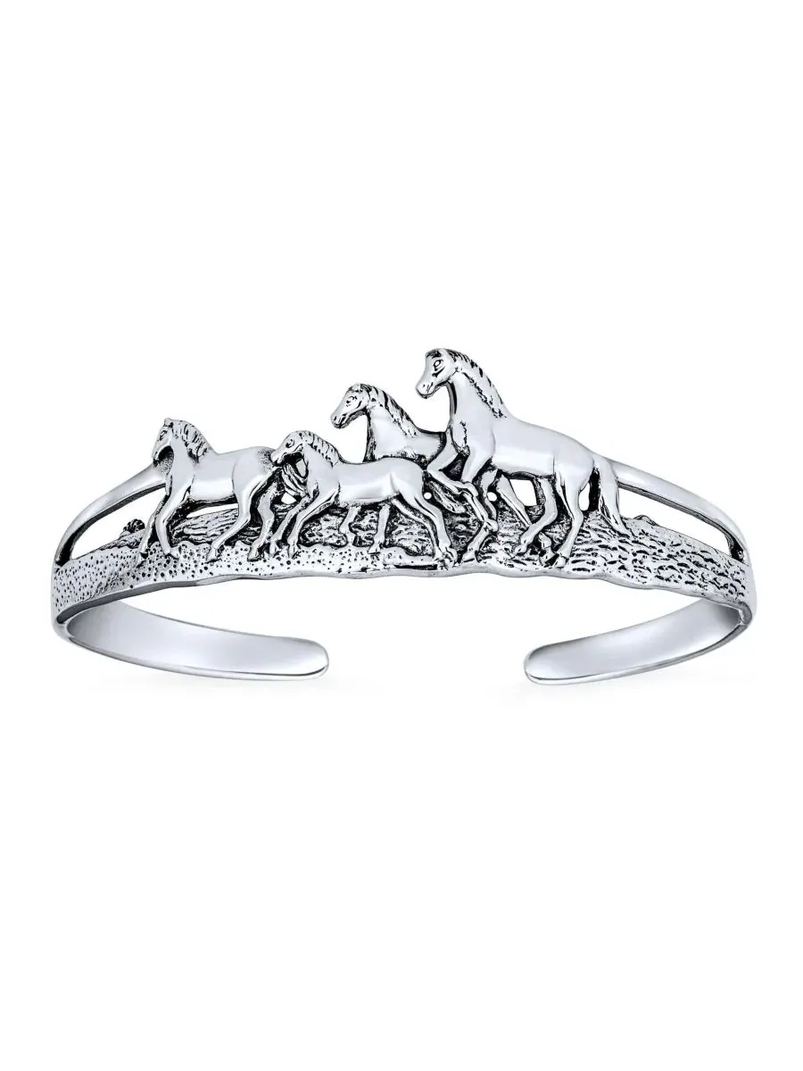 Браслет-манжета с принтом бегущих лошадей Bling Jewelry — изображение 1 из 3, оттенок серый