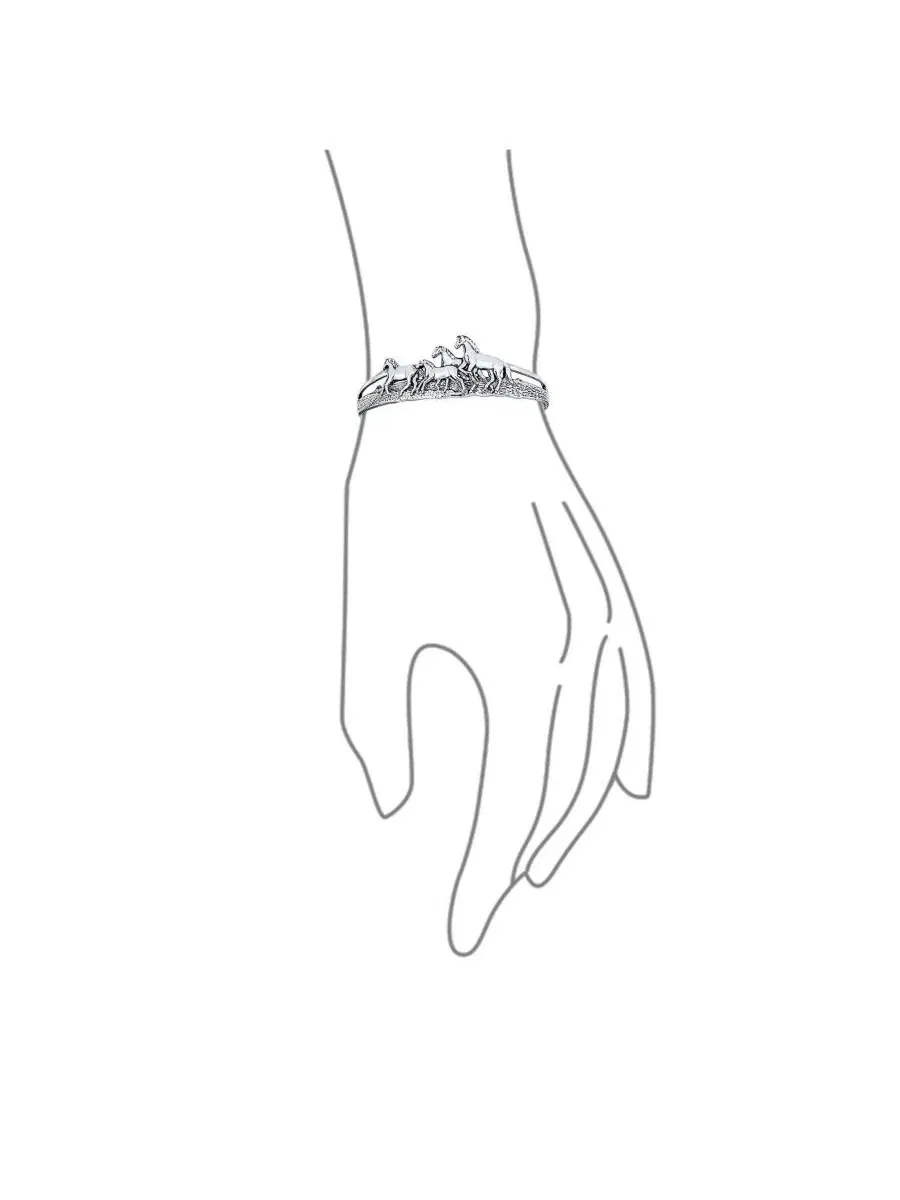 Браслет-манжета с принтом бегущих лошадей Bling Jewelry — изображение 3 из 3, оттенок серый