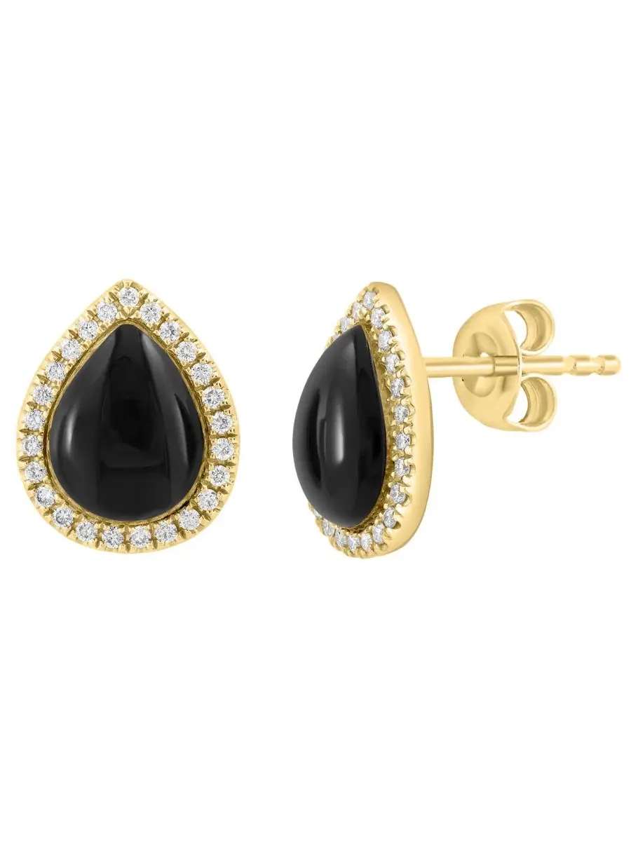 Серьги с ониксом и бриллиантами Onyx & Diamond EFFY Collection — изображение 1 из 3, оттенок желтый золотистый
