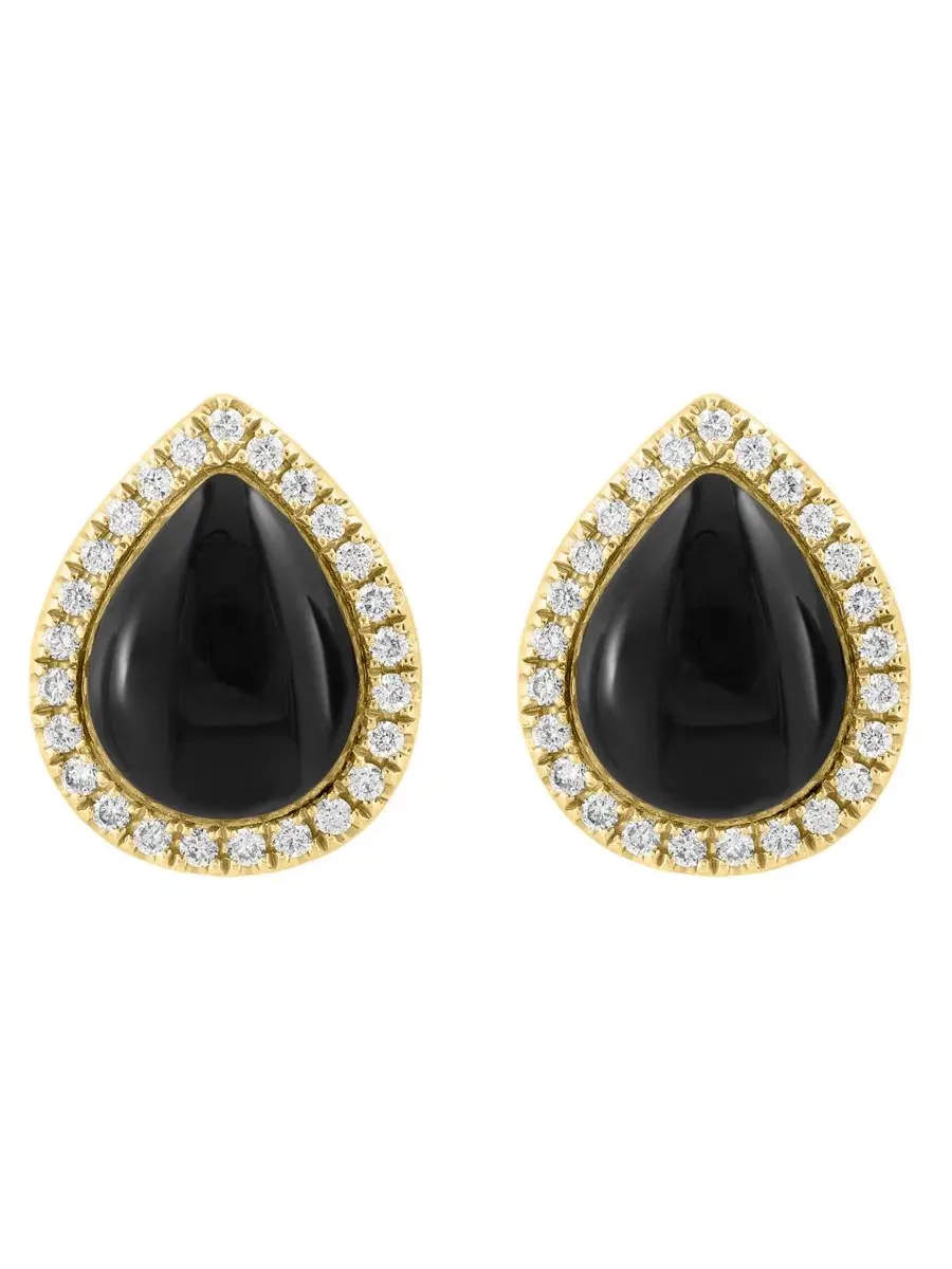 Серьги с ониксом и бриллиантами Onyx & Diamond EFFY Collection — изображение 2 из 3, оттенок желтый золотистый
